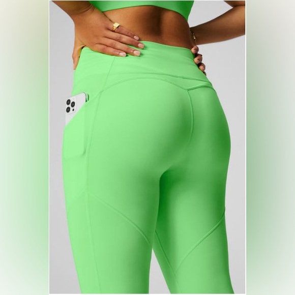 NWT- Fabletics PureLuxe HW Pocket Full Length Leggings- MINT GLOW NEON (27inch) - Picture 4 of 9